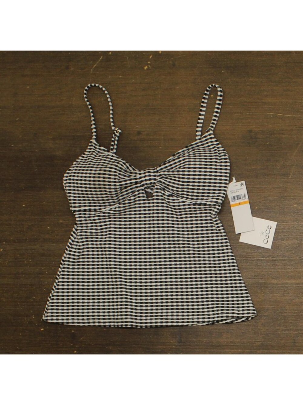 Cece Womens Keyhole Over the Shoulder Tankini Top 26CC207CT Black / White S